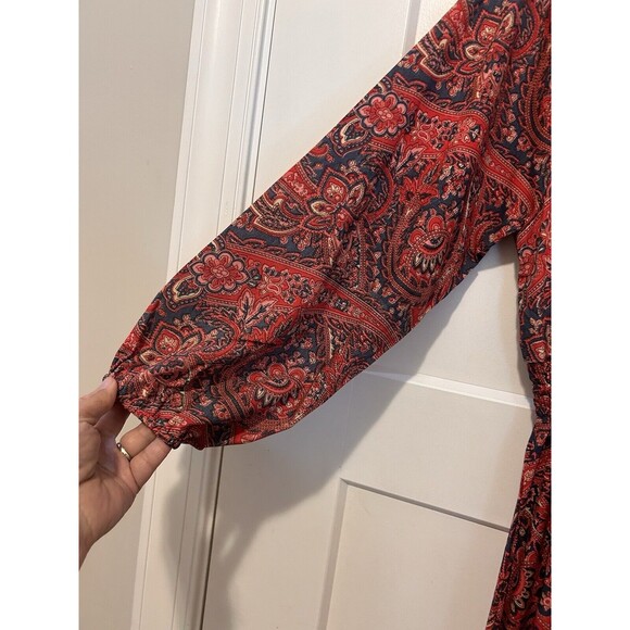 Women’s V Neck Boho Paisley Maxi Dress Size Large Whimsy Teacher Modest Holiday - Picture 5 of 10
